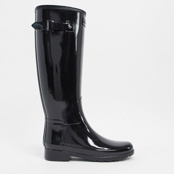 Hunter Refined Black Gloss Tall Rain Boots 10 Women's - Picture 2 of 6